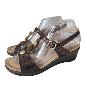 Mephisto Slingback Wedge Sandals Brown Jeweled Comfort Shoe Size 38 US 7.5 / 8